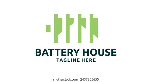 battery logo design with house, logo design template, creative idea symbol.