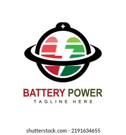 Logo-Design für Batterien, Illustration zum Aufladen von Technologie, Vektorgrafik für Firmenmarken