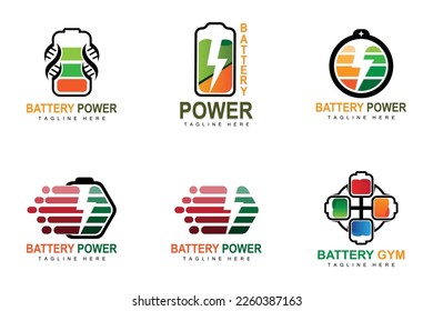 Logo-Design für Batterien, Illustration zum Aufladen von Technologie, Vektorgrafik für Firmenmarken