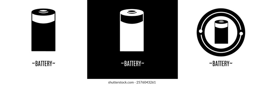 Battery logo set. Collection of black and white logos. Stock vector.