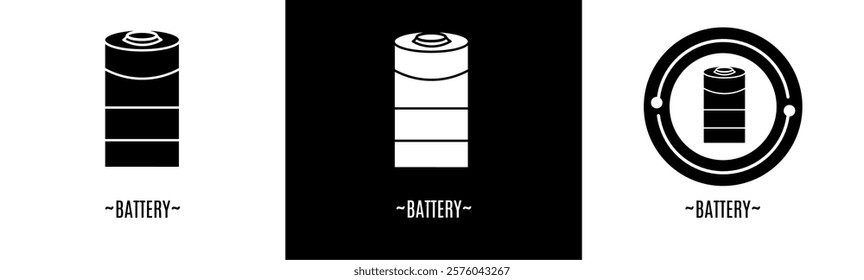 Battery logo set. Collection of black and white logos. Stock vector.