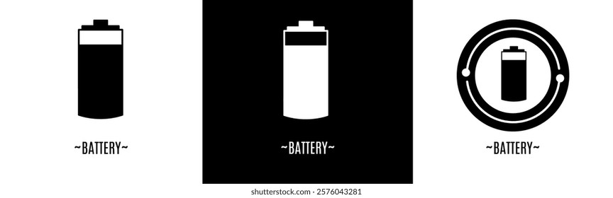 Battery logo set. Collection of black and white logos. Stock vector.
