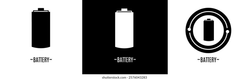 Battery logo set. Collection of black and white logos. Stock vector.