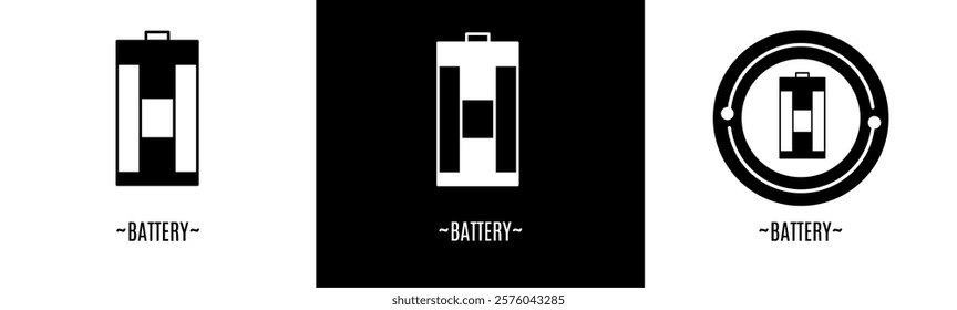 Battery logo set. Collection of black and white logos. Stock vector.