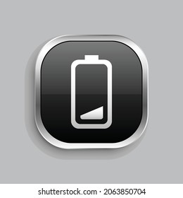 battery low icon design. Glossy Button style rounded rectangle isolated on gray background.. Vector illustration