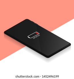 battery low isometric smartphone vector.