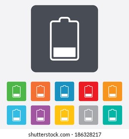 Battery low level sign icon. Electricity symbol. Rounded squares 11 buttons. Vector