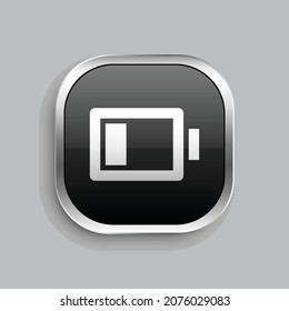 battery low line icon design. Glossy Button style rounded rectangle isolated on gray background. Vector illustration