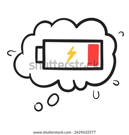 Battery Low in Thought Bubble Hand Drawn Doodle Style