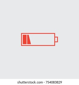 Battery low vector icon. Red isolated symbol on a white.