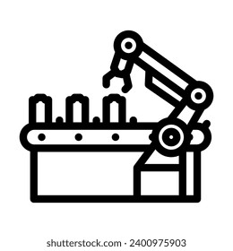 Vektorgrafik der Batterieproduktionslinie. Fabrikationszeichen für Batterien. isoliertes Kontursymbol