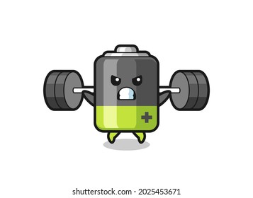 battery mascot cartoon with a barbell , cute style design for t shirt, sticker, logo element