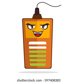 Battery mascot smiling while charging to electricity