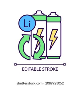 Battery metals recovery RGB color icon. Prevent lithium spent. Reuse resources form accumulators. Environmentally friendly technology. Isolated vector illustration. Simple filled line drawing