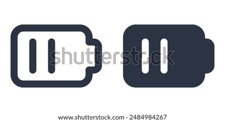 Battery mid or half-charged battery simple icons set designed in filled, outline, line and stroke style