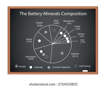 La composición de minerales de la batería en un tablero negro. Ilustración vectorial de educación de la Ciencia