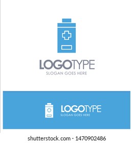 Battery, Minus, Plus Blue Solid Logo with place for tagline. Vector Icon Template background