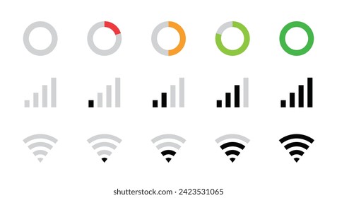 Battery, Mobile network signal and Wi-Fi icon set with circle battery modern colorful. Status bar symbol modern, simple, vector, icon for website design, mobile app, Ui. Vector