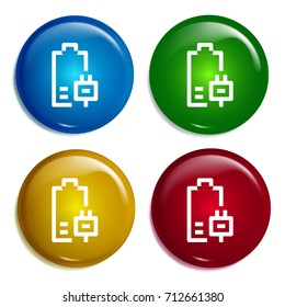 Battery multi color gradient glossy badge icon set. Realistic shiny badge icon or logo mockup