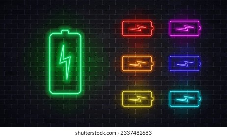 Battery neon sign. Vector illustration