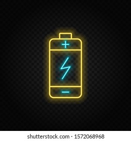 battery neon vector icon. Blue and yellow neon vector icon.