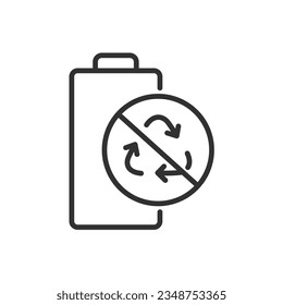 La batería no es un icono lineal reciclable. Símbolo de reciclaje cruzado. Línea con trazo editable