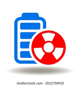 Battery with nuclear atomic sign vector icon. Strong power cell element symbol.