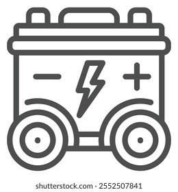 Battery on wheels line icon, Energy rechargeable concept. Vector graphics. Batterry container sign on white background, outline style icon for mobile or web design
