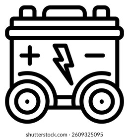 Battery on wheels line icon, Energy rechargeable concept. Vector graphics. Batterry container sign on white background, style mobile or design