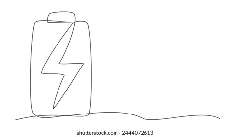 Battery One line drawing isolated on white background