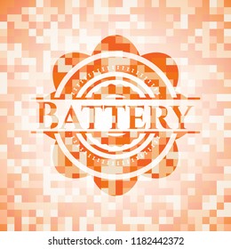 Battery orange tile background illustration. Square geometric mosaic seamless pattern with emblem inside.