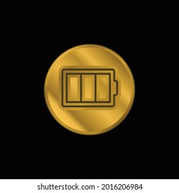Contorno de la batería En un círculo icono metálico chapado en oro o vector de logotipo