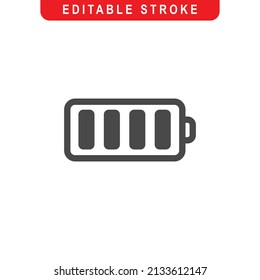 Battery Outline Icon. Full Battery Line Art Logo. Vector Illustration. Isolated on White Background. Editable Stroke