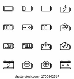 Battery Outline Icon Set Linear Power Level Symbols Collection