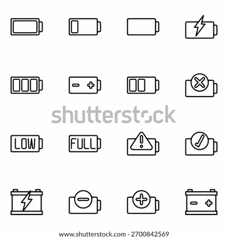Battery Outline Icon Set Linear Power Level Symbols Collection