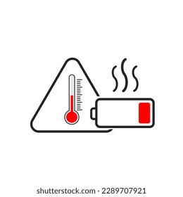 Symbol für Batterieüberhitzung, hohe Akkumulatorentemperatur, Symbol für dünne Linie auf weißem Hintergrund - bearbeitbarer Strich, Vektorgrafik eps10