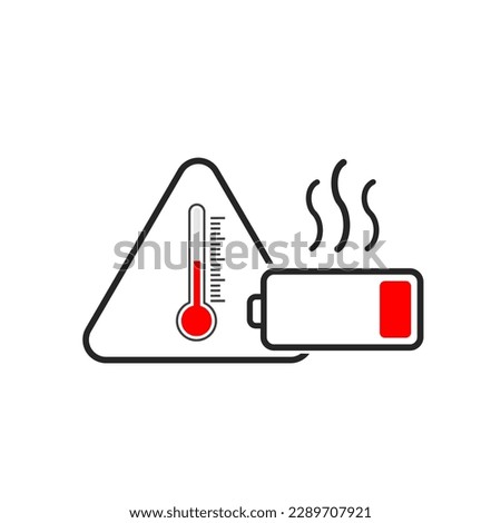 battery overheating icon, attention high accumulator temperature, thin line symbol on white background - editable stroke vector illustration eps10