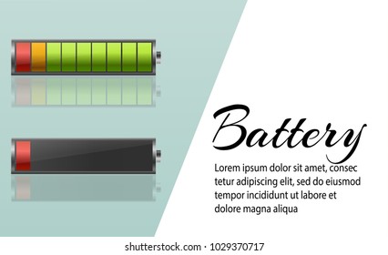 Battery pack. Primary cells or non-rechargeable batteries. Secondary cells or accumulators. Car battery. Illustration of the strength of the bank.vector.