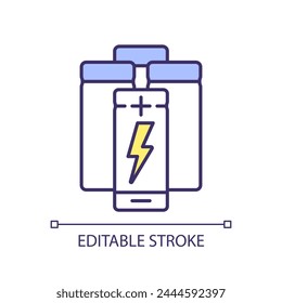 Battery pack RGB color icon. Portable electronics. Accumulator capacity. Energy storage device. Cell life span. Isolated vector illustration. Simple filled line drawing. Editable stroke