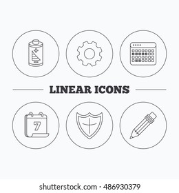 Battery, pencil and protection shield icons.