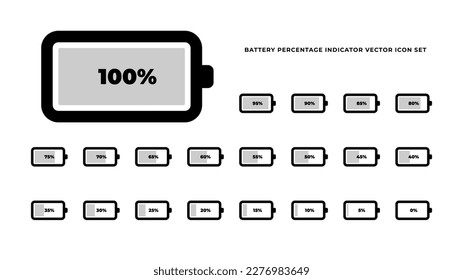 Battery percentage indicator simple vector icons set