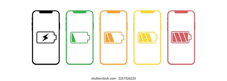 Battery percentage on mobile phone vector set. Different battery levels icon design