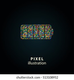 Battery - pixel icon. Vector Illustration. Design logo element. Isolated on black background. It is easy to change to any color.