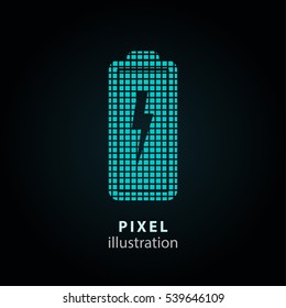 Battery - pixel icon. Vector Illustration. Design logo element. Isolated on black background. It is easy to change to any color.