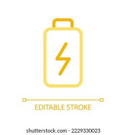 Icono de ui lineal de color perfecto para píxel de batería. Carga del acumulador. Fuerza física y actividad. Vitalidad. GUI, diseño UX. Esquema de pictograma de interfaz de usuario aislado. Trazo editable. Tipo de letra arial utilizado