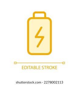 Battery pixel perfect glassmorphism ui icon. Accumulator charging. Color filled line element with transparency. Vector pictogram in glass morphism style. Editable stroke. Arial font used