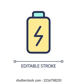 Battery pixel perfect RGB color ui icon. Accumulator charging. Physical strength. Simple filled line element. GUI, UX design for mobile app. Vector isolated pictogram. Editable stroke. Arial font used