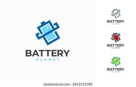 Battery Planet logo designs concept vector, Battery technology logo, Future Energy Logo template