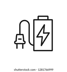 Battery with plug icon in modern line style. High quality gray outline pictogram for web site design and mobile apps. Vector illustration on a white background.