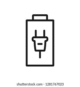 Battery with plug icon in modern line style. High quality gray outline pictogram for web site design and mobile apps. Vector illustration on a white background.